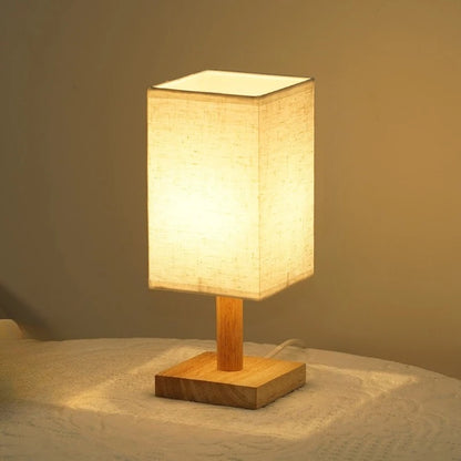 LED Simple Decorative Table Lamp Plug in Night Light Fabric Lampshade Square Chinese Style Bedside Desk Light for Bedroom Decor